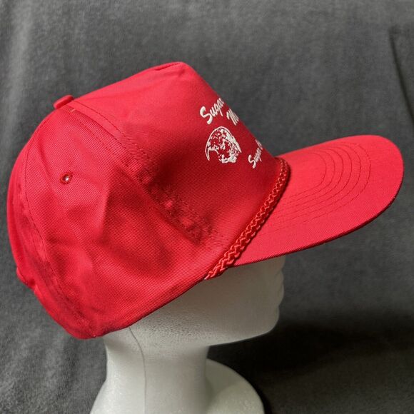 Vintage SnapBack Hat Sugar Valley Meats Butcher Red Adjustable Cap - Picture 2 of 8